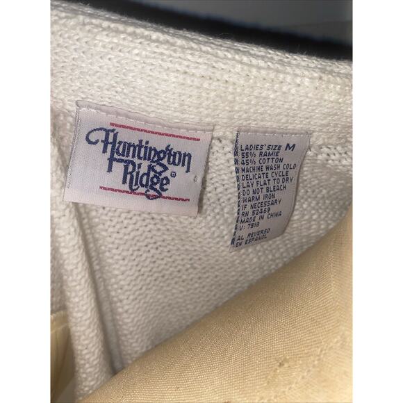Vtg Huntington Ridge 80’s Women's Cardigan Cream Sweater Embroidered Sz Medium - Picture 8 of 8